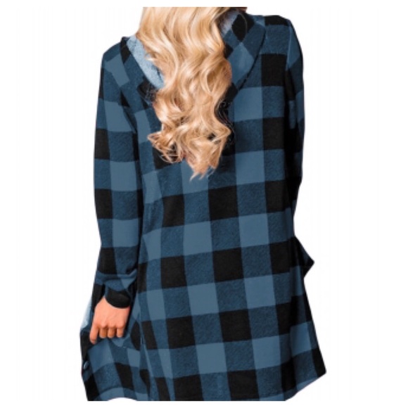 Checkered Button Up Hooded Cardigan - Picture 3 of 3